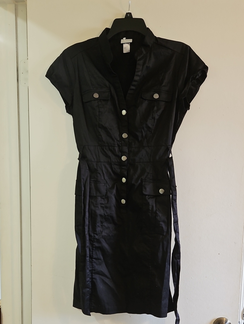 H&M Black Short-Sleeve Button-Front Shirt Dress